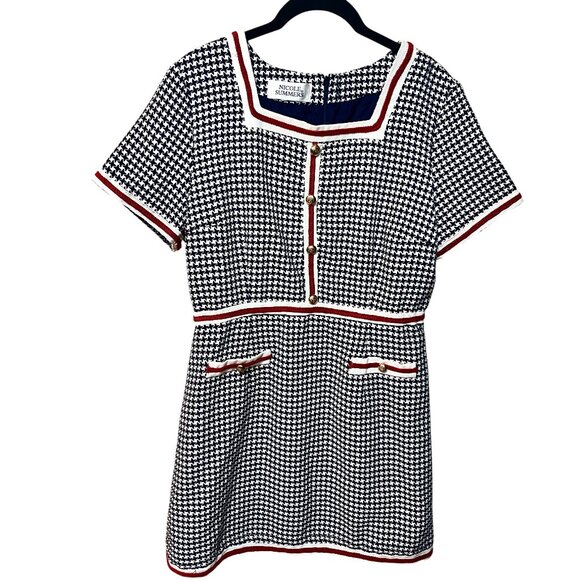 VINTAGE NICOLE SUMMERS Houndstooth Mini Dress Y2K Clueless Cher Holiday Party S - Picture 1 of 13